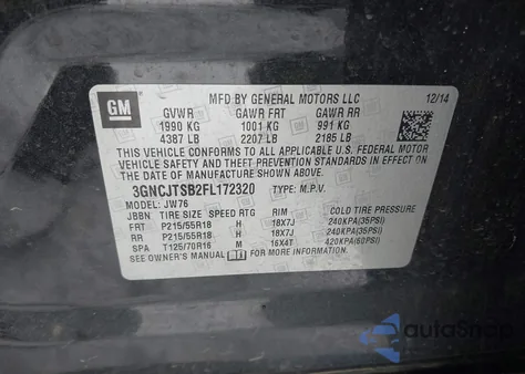 2015 Chevrolet Trax Ltz from USA, damaged, VIN 3GNCJTSB2FL172320